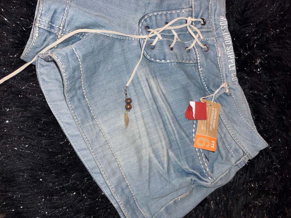 Mossimo Supply Co. Y2K Lace-Up Denim Shorts with Bead and Feather Detail - Picture 3 of 4